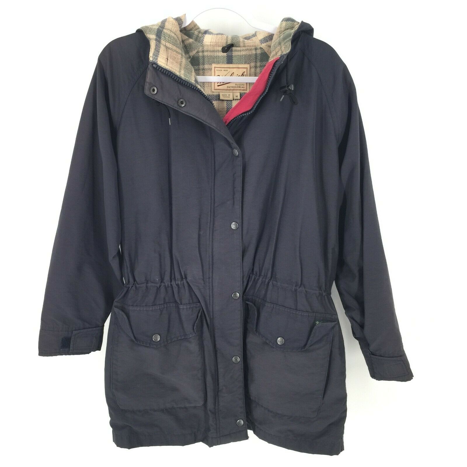 Vintage Woolrich Lined Hooded Parka Jacket Medium Navy Blue Outdoor Windbreaker