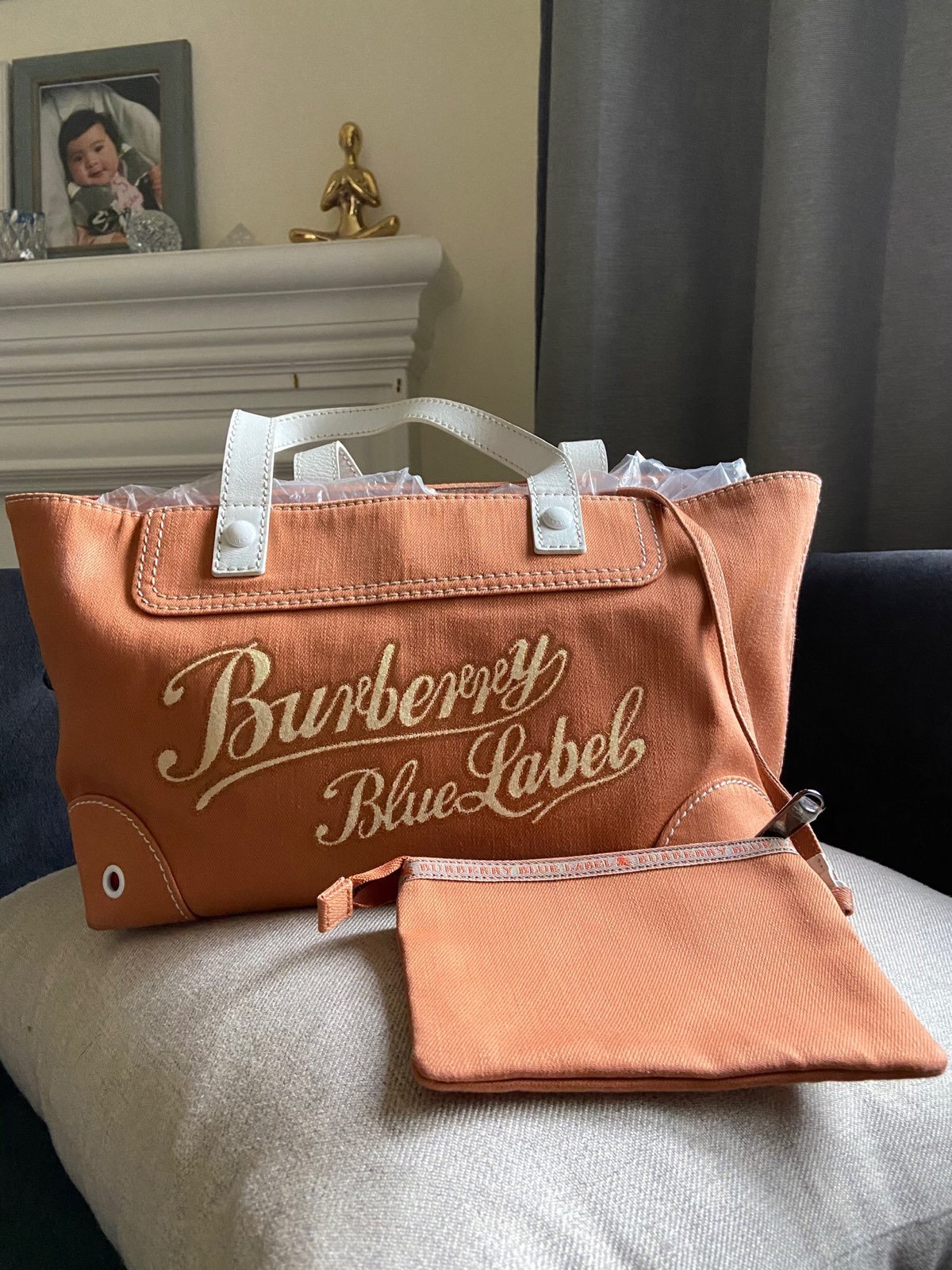 Burberry Tote Bag Orange Canvas Satchel