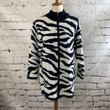 Diane Von Furstenberg Sweater Size Medium Zebra Print Zip Mid Length Cardigan