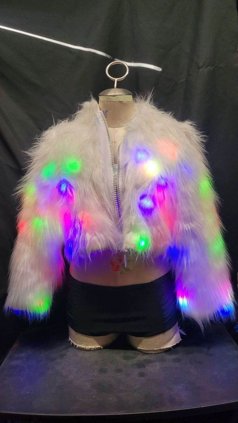 Cute LED Light Up Women Coat Luminous Outwear Faux Fur Costume Fancy Jacket