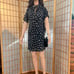 Black swan pattern long blouse with tie/belt size S/M
