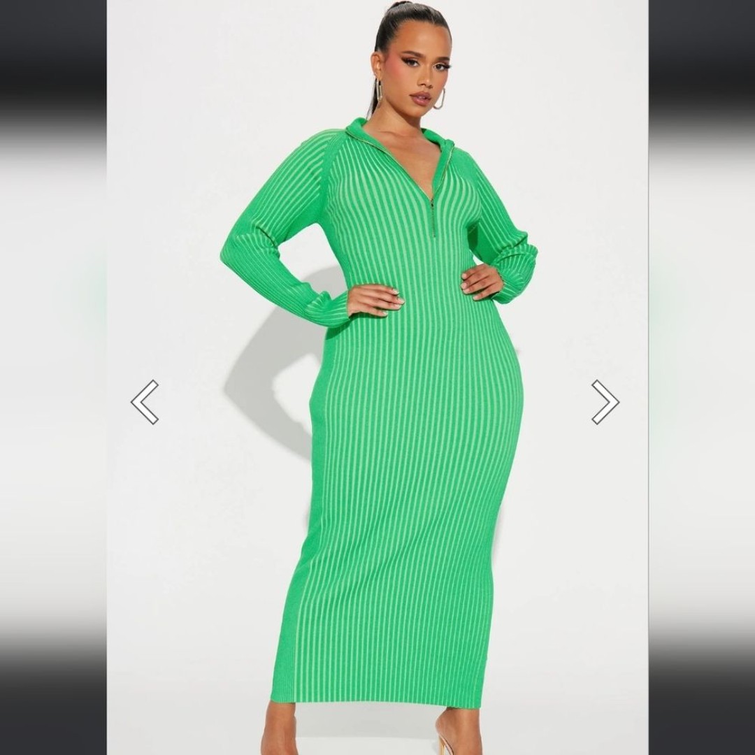 Fashion Nova Kelly Green Knit Sweater Collar Warm Maxi Dress Long Sleeve…