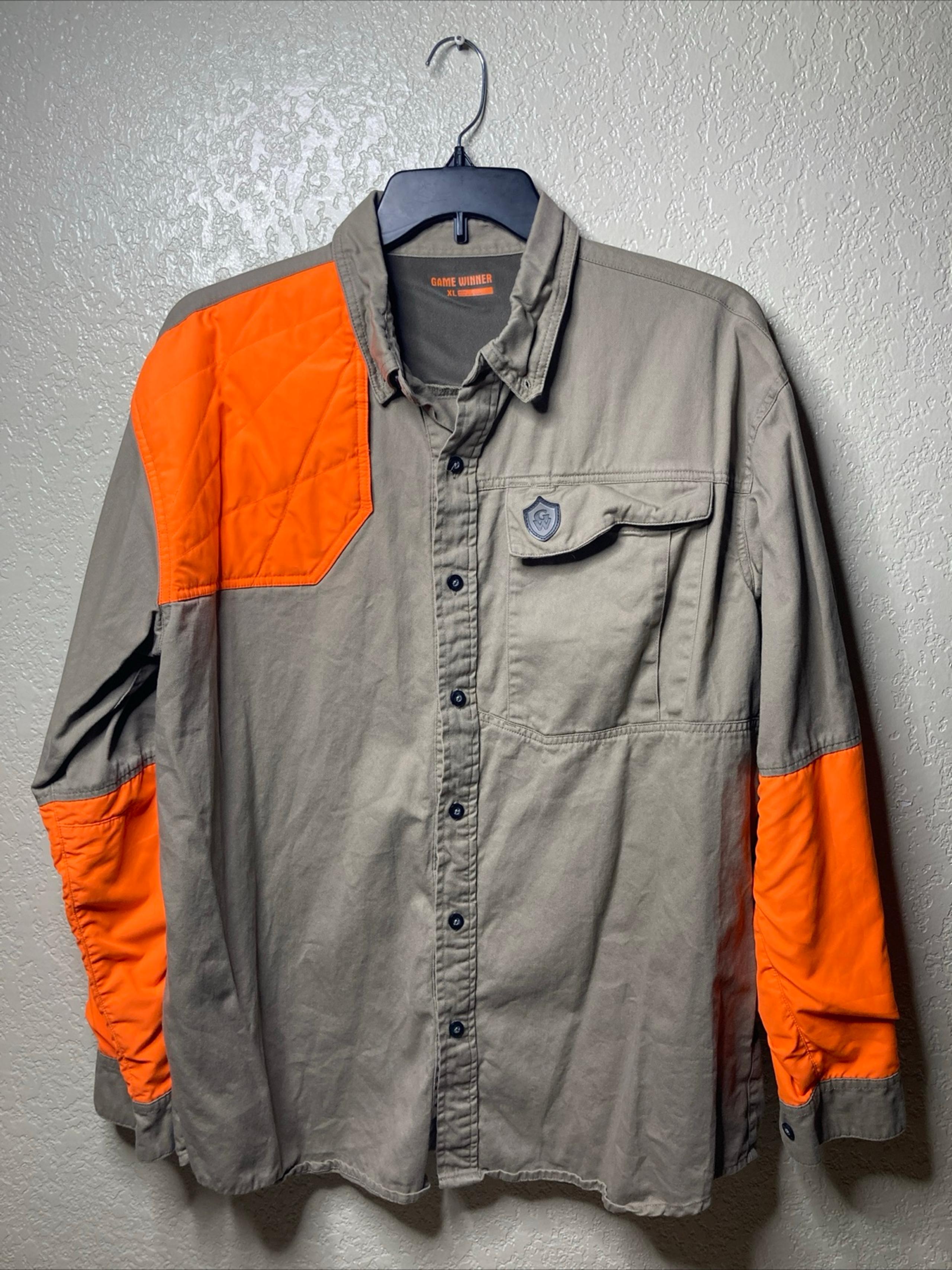 Game Winner Hunting Shirt Mens XL Canvas Khaki Orange Long Sleeve Button Outdoor