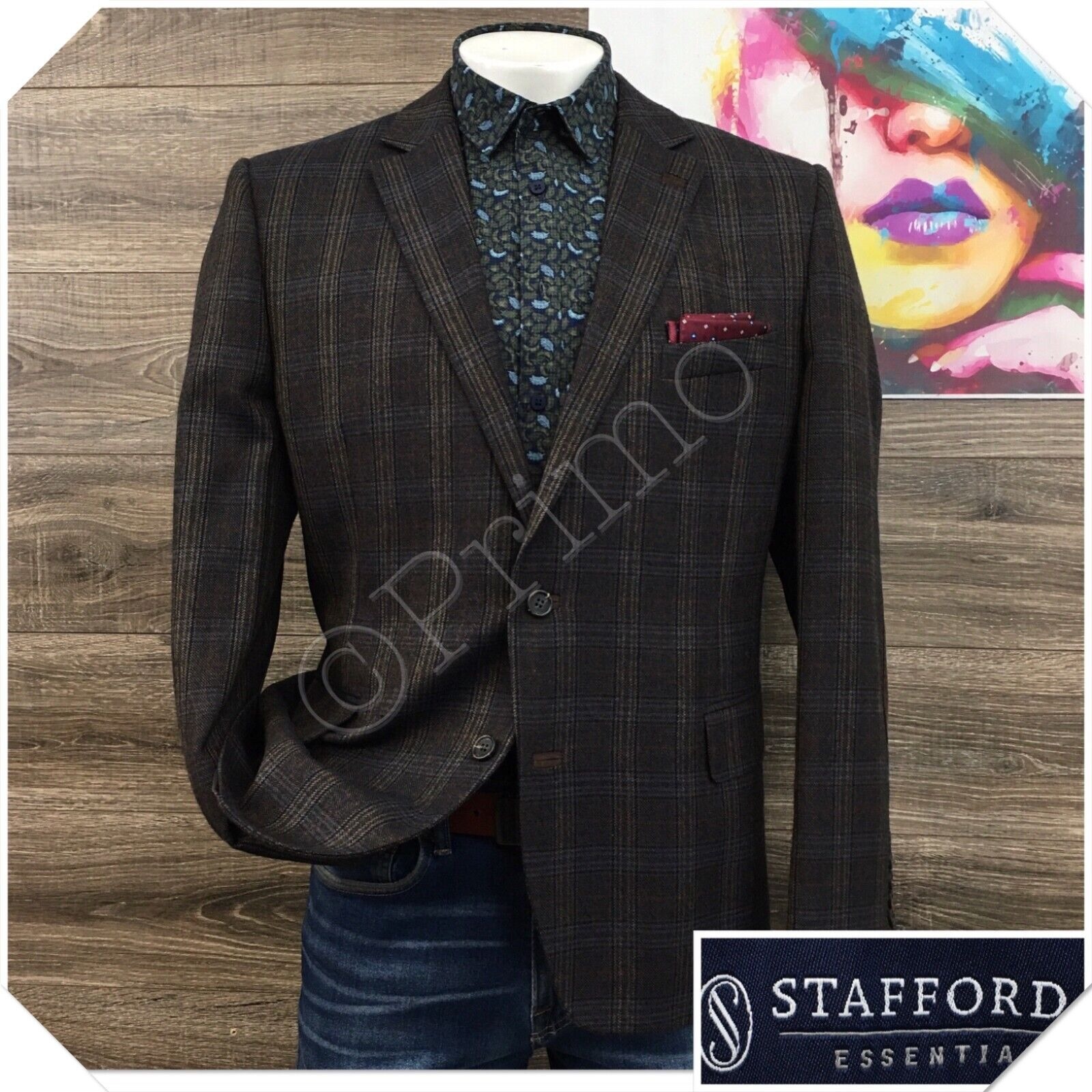 STAFFORD Mens Blazer Sport Coat Casual Jacket Size 48R Slim Fit Wool Brown Suit