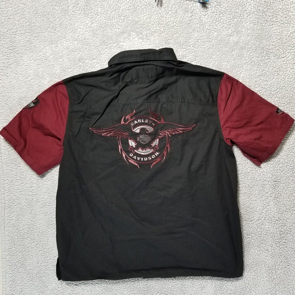 Harley Davidson Mechanic Shirt Mens XL Maroon Short Sleeve Button Biker Moto