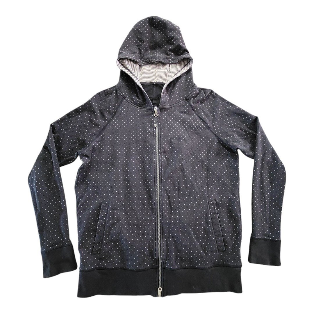 EUC Lululemon Sweater Jacket Women Size 6 Hooded Zip Up Faded Black Polka Dot