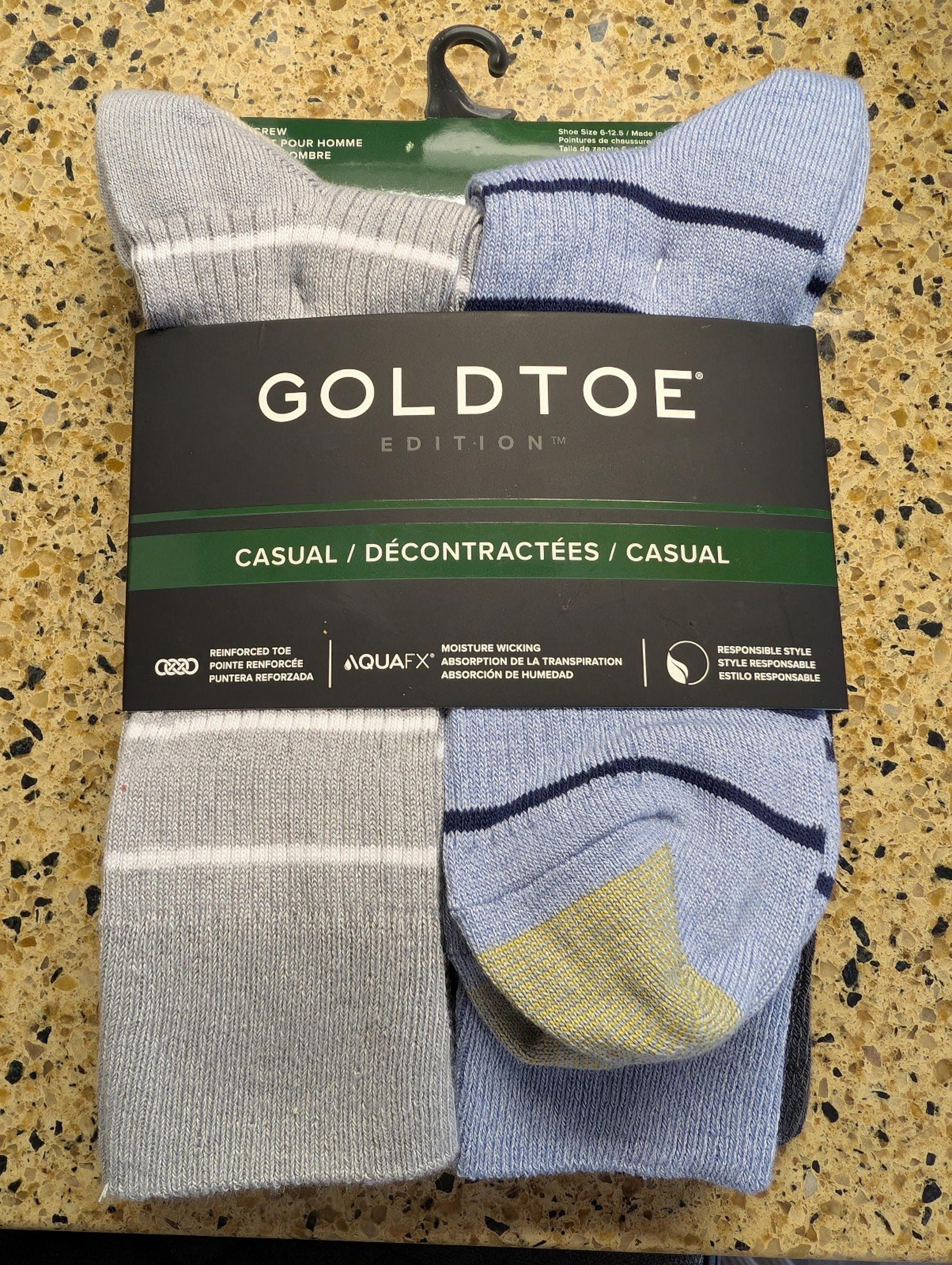 Gold Toe Crew Socks, Men's, 6 Pack, Blue, Gray, Taupe, Stripes, NWT, NEW Goldtoe
