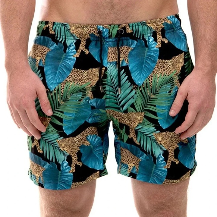 Frank's Men's XL Swim Trunks Jungle Cat Blue Quick-Dry Elastic Waist Pockets