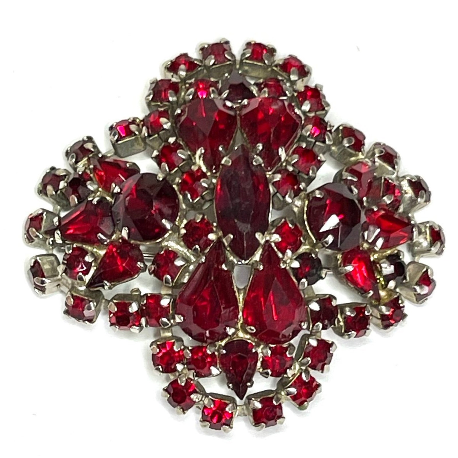 VINTAGE Brooch Red Rhinestone Vtg High End Costume Jewelry A17