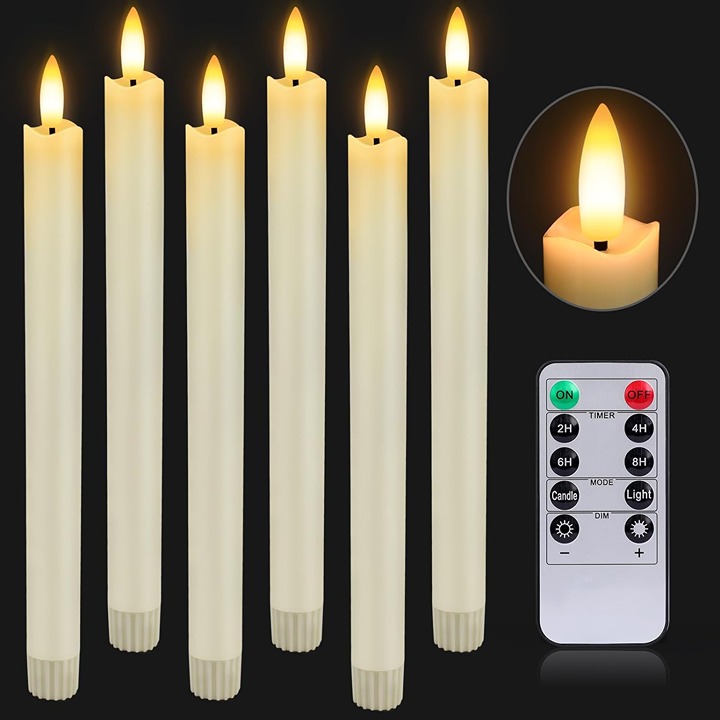 Flameless Taper Candles with Remote & Timer, 9.6''6 Pcs