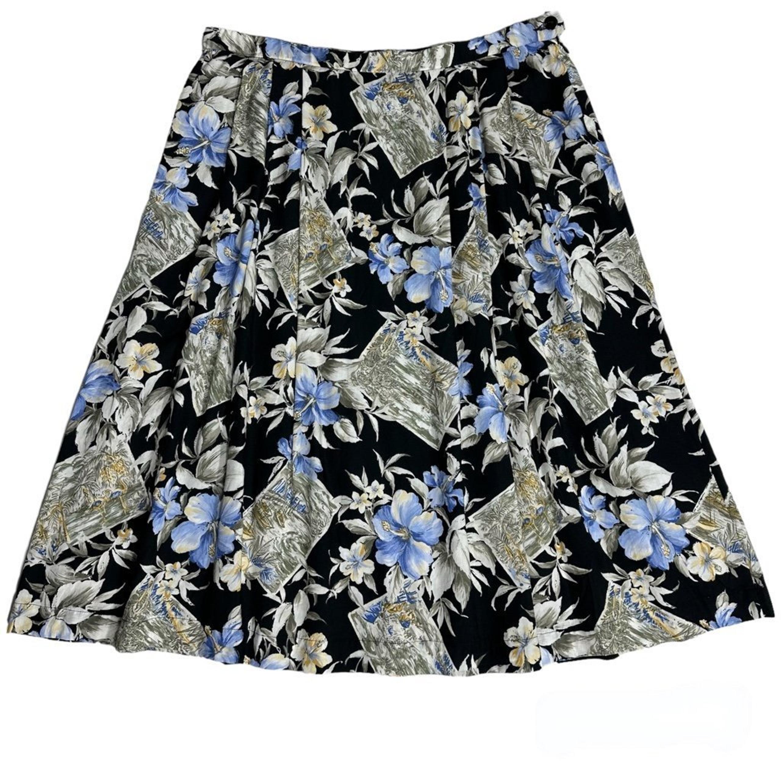 Pendleton Black Floral Rayon Pleated A-line Skirt Size 16