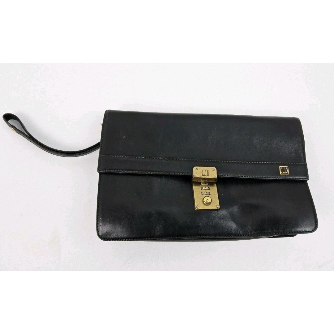 Dunhill Leather Combination Lock Clutch Handbag Purse Wrist Strap