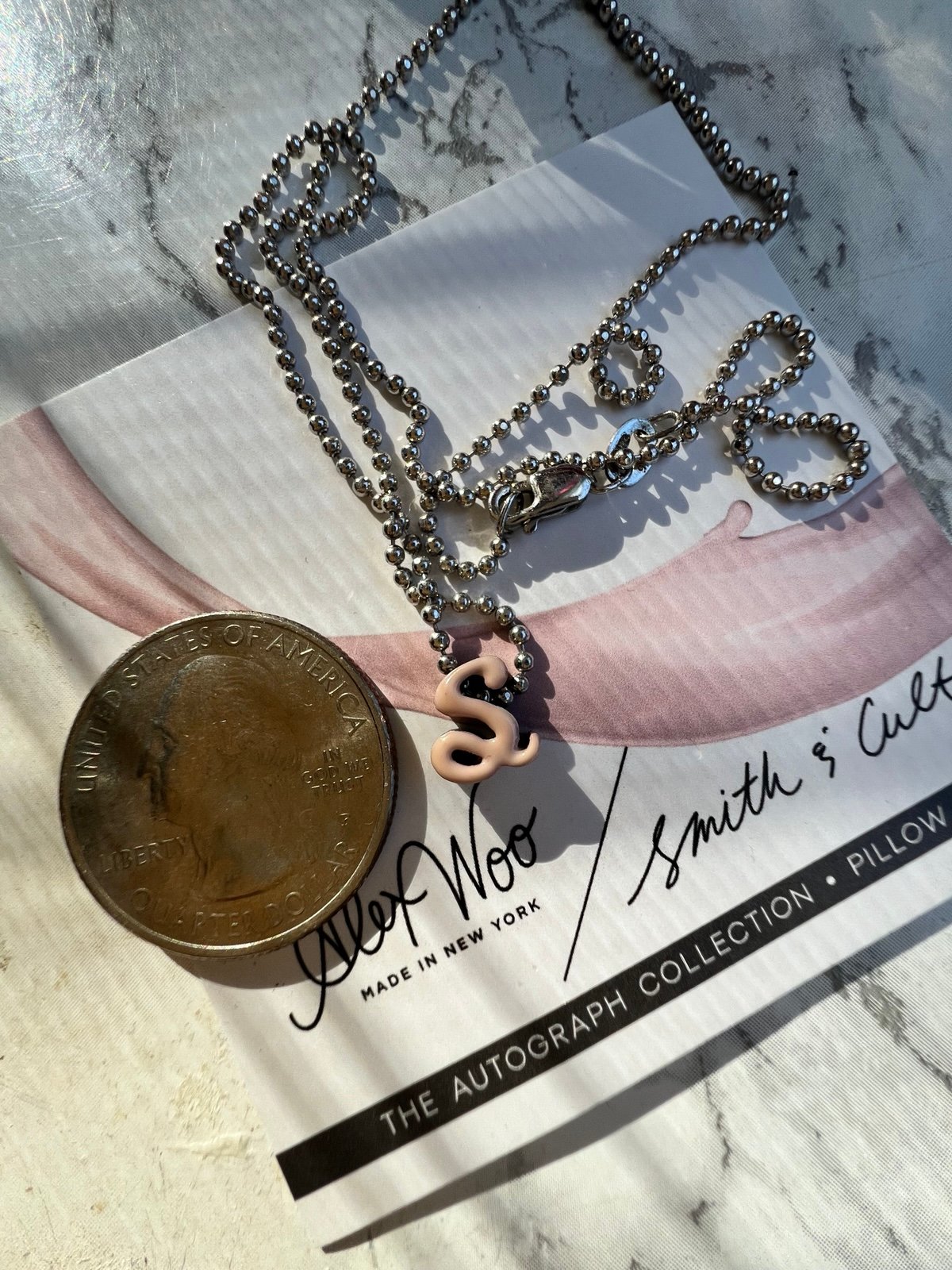 Alex Woo x Smith and Cult Pink Enamel Initial Necklace “S”