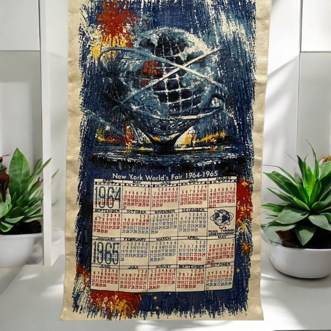 New York World's Fair 1964-1965 Print Memorabilia Linen Tapestry Cloth Calendar
