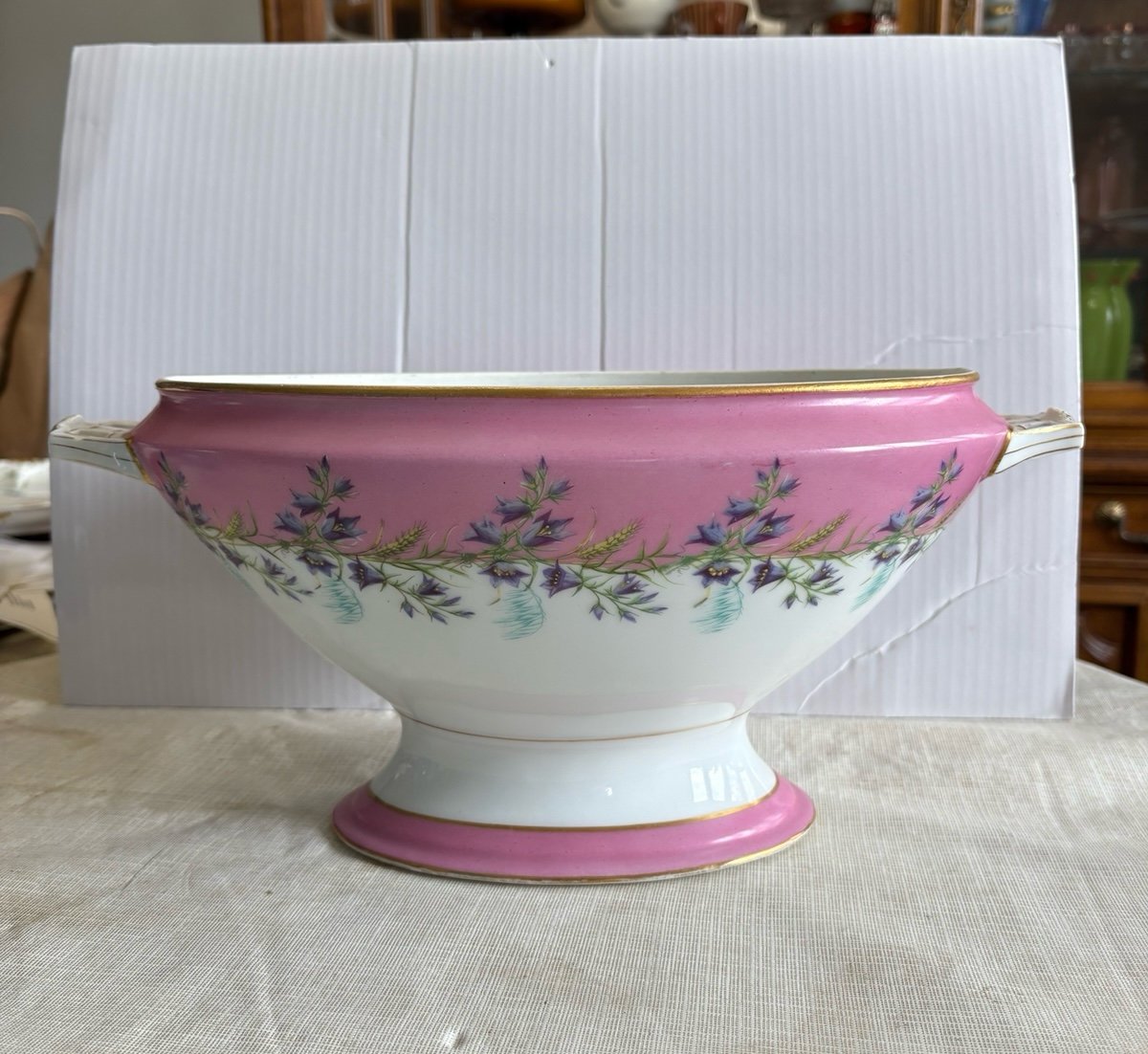 Antique O. Lawton & Co. Large Footed Centerpiece Bowl Handpainted Floral 1880