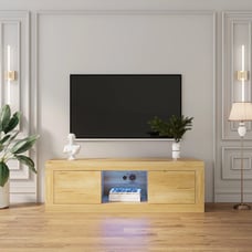 Oak TV Cabinet with LED and Storage 2 Cabinet