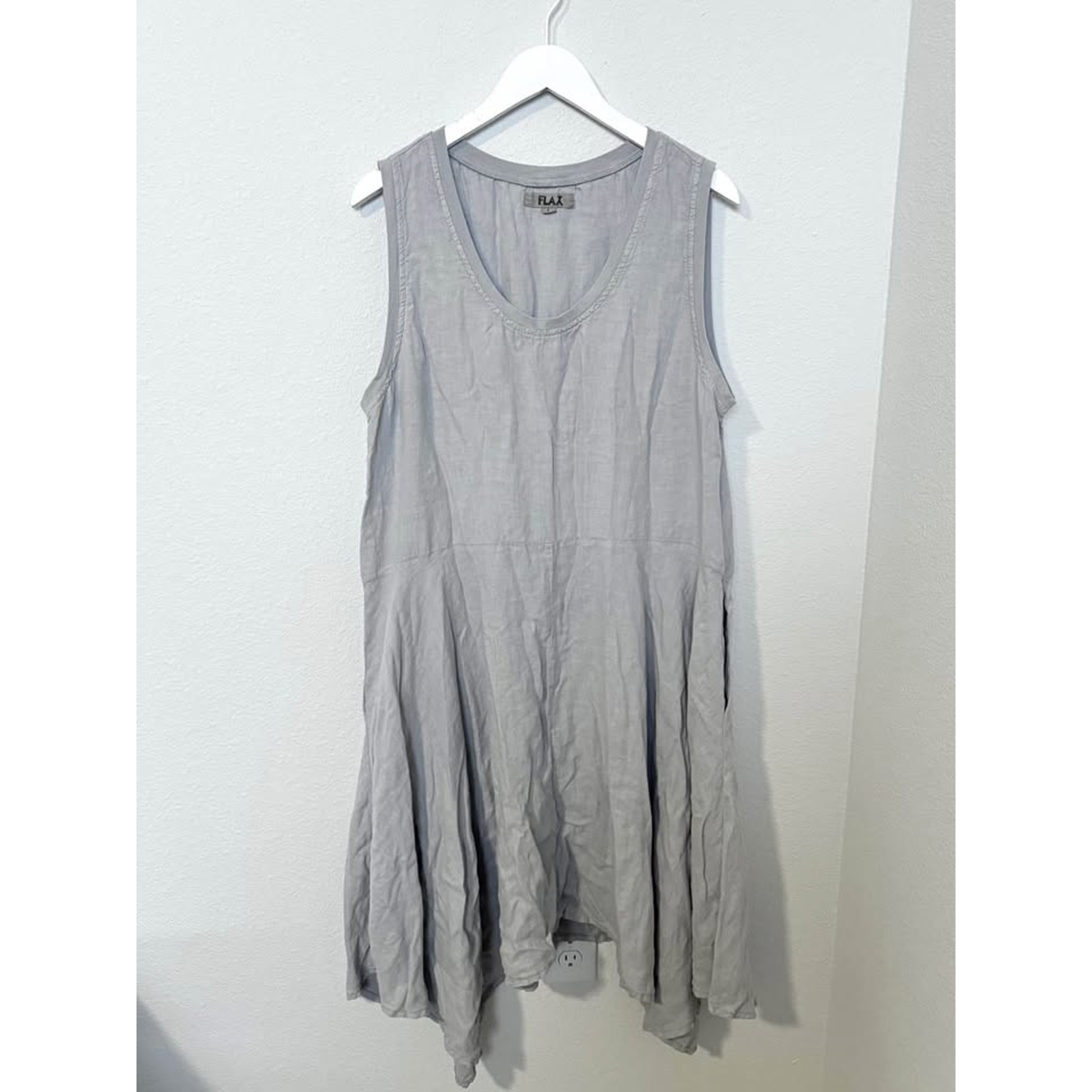 Flax Women’s Linen Scoop Neck Edgy Minimalist Midi Dress Sz L