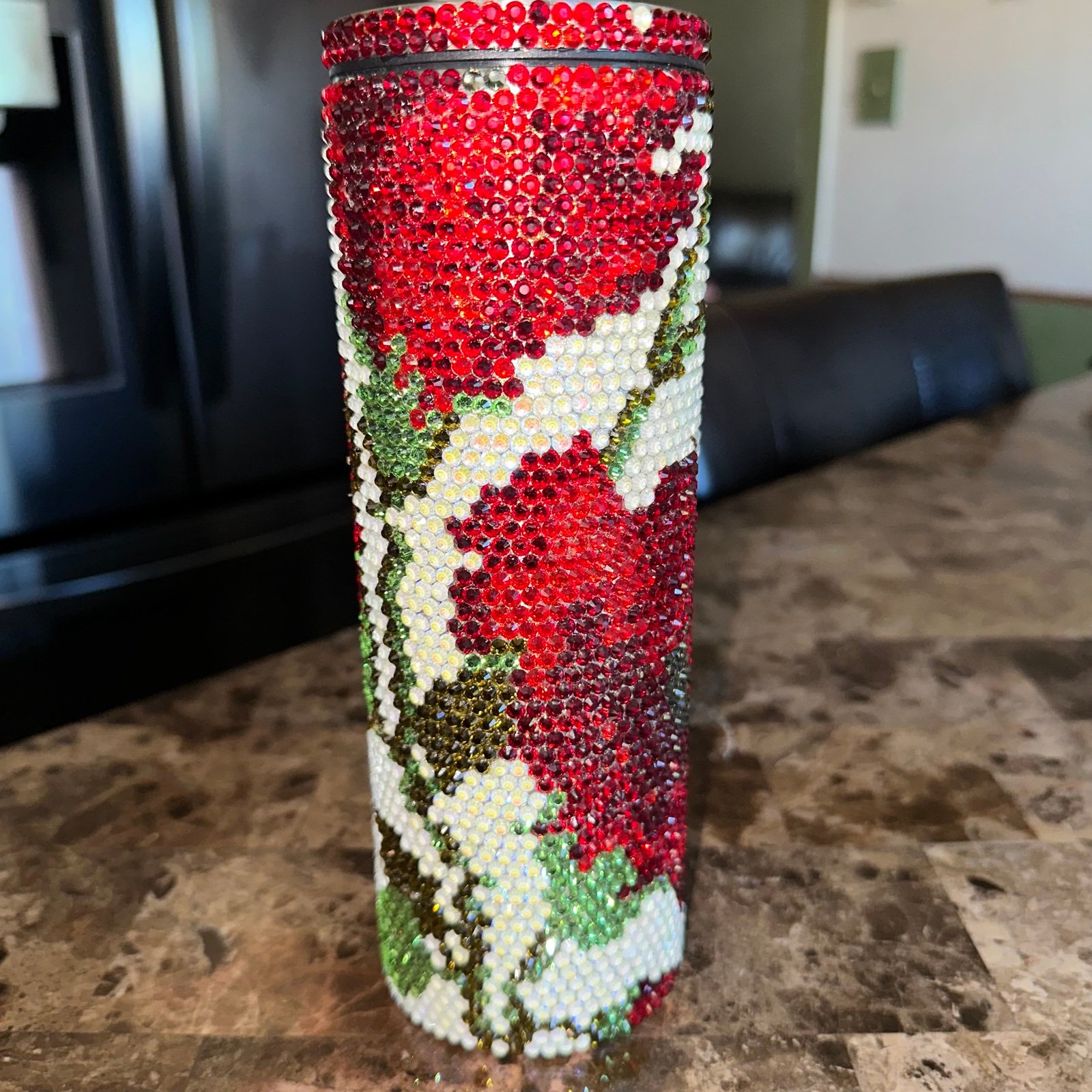 Handmade full glass rhinestone rose bling 20 oz stainless steel tumbler