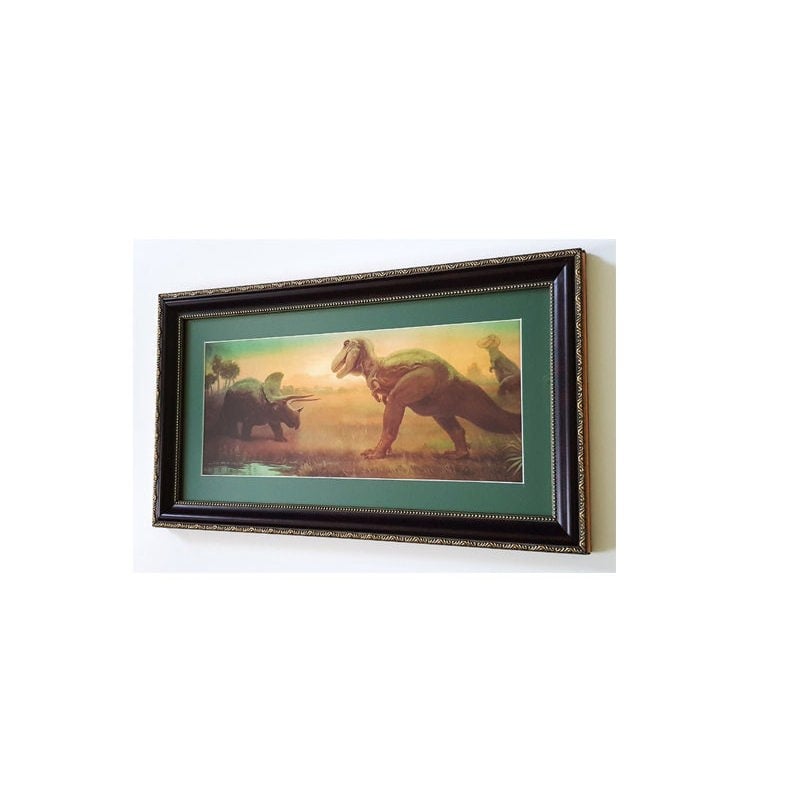 T- Rex and Triceratops Framed Prehistoric Dinosaur Panorama Print Art by Charle