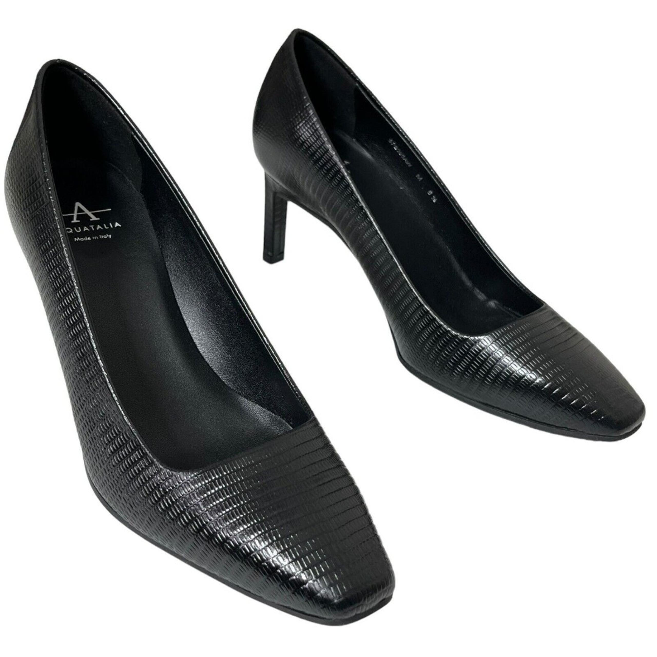 Aquatalia Heels Size 5.5 Rylan Black Leather Pumps Weatherproof Square Toe