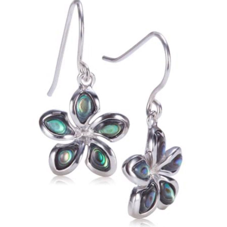 925 Plumeria Abalone Inlay Hook Earring