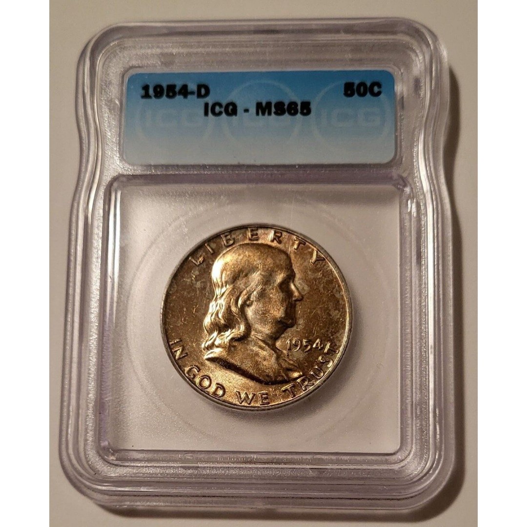 1954 D Franklin Half Dollar MS65 ICG Toned