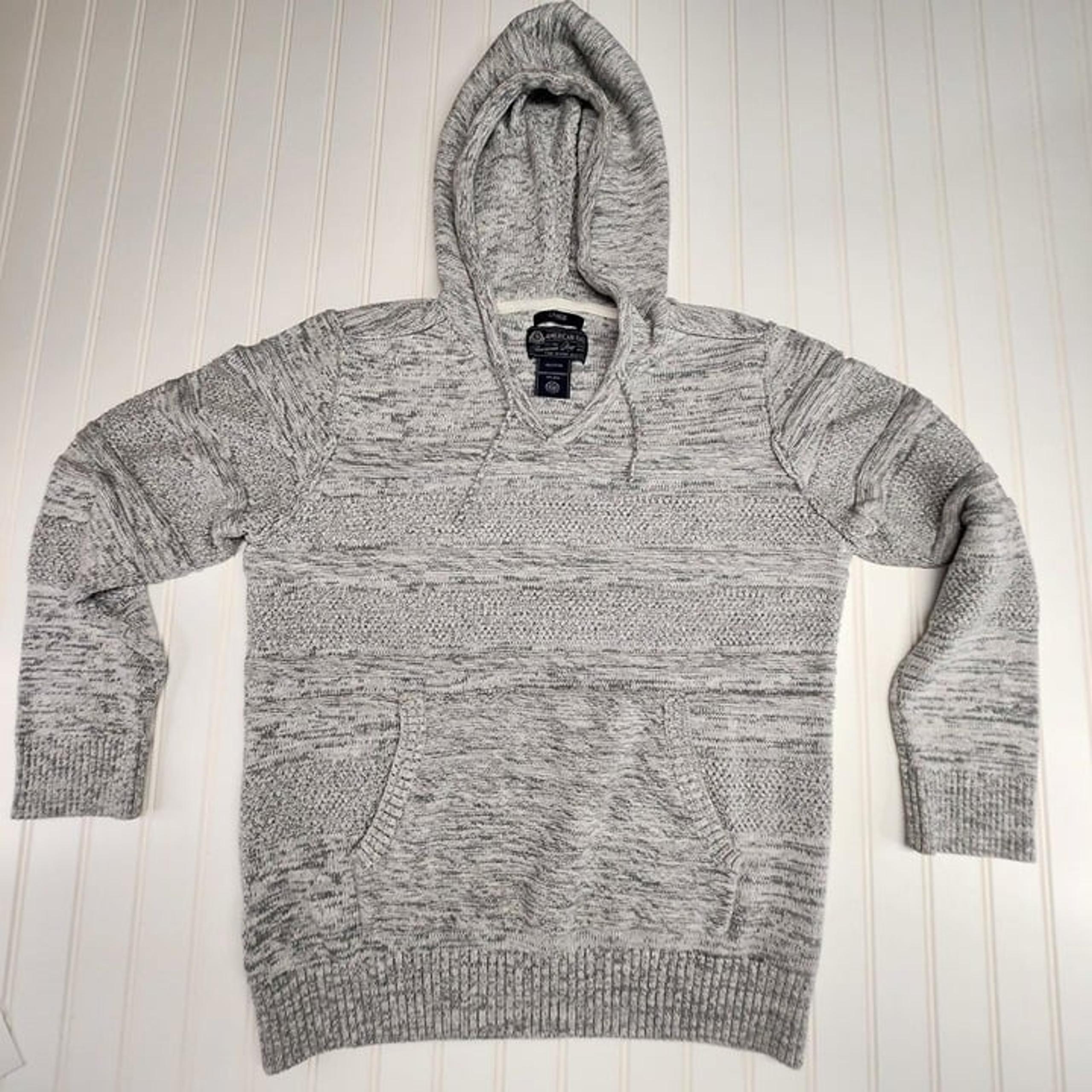 American Rag | Women's Light Gray Textured Knit Hooded Sweater Large