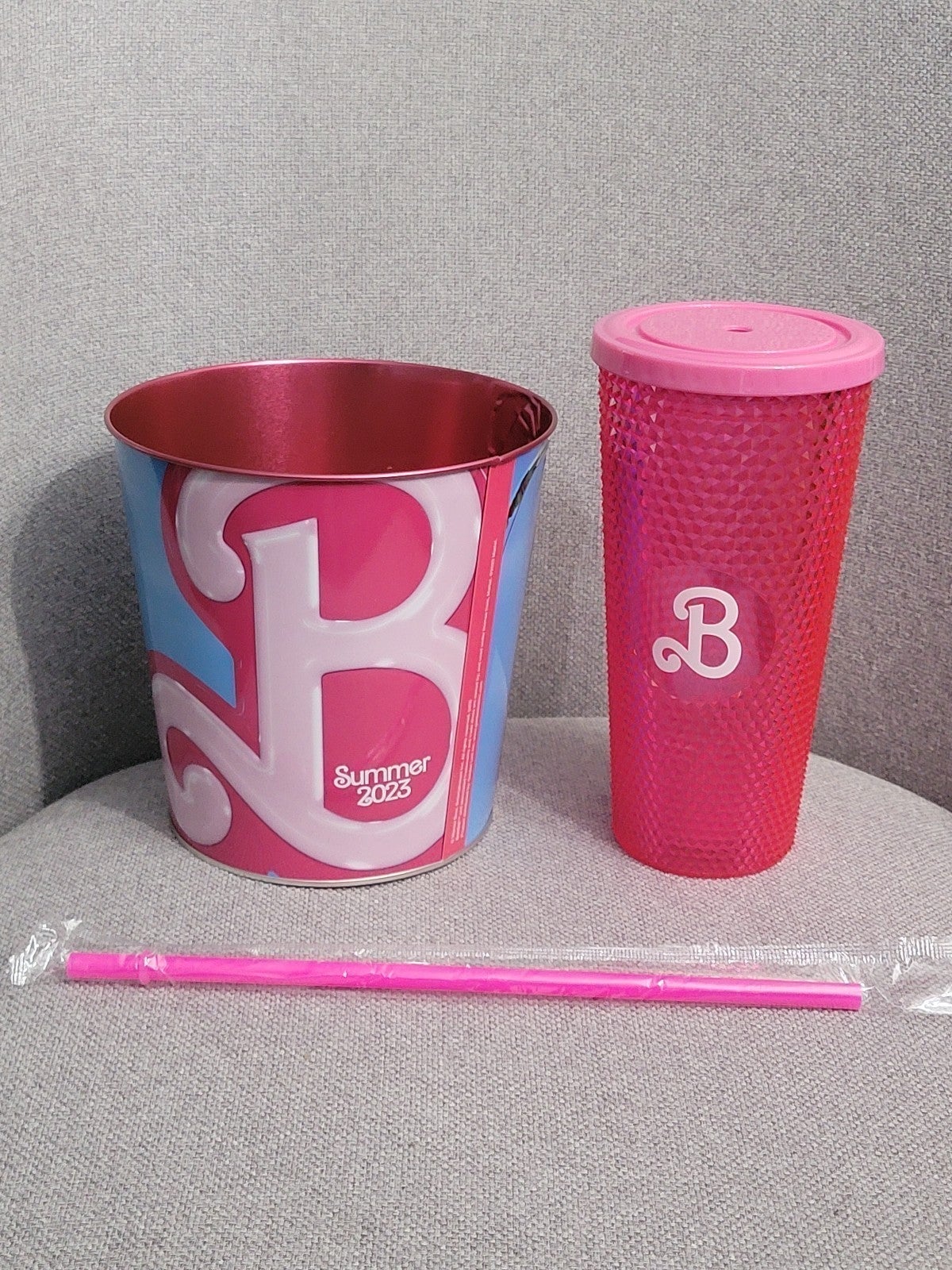 Barbie The Movie 2023 Exclusive Tumbler and Popcorn Tin