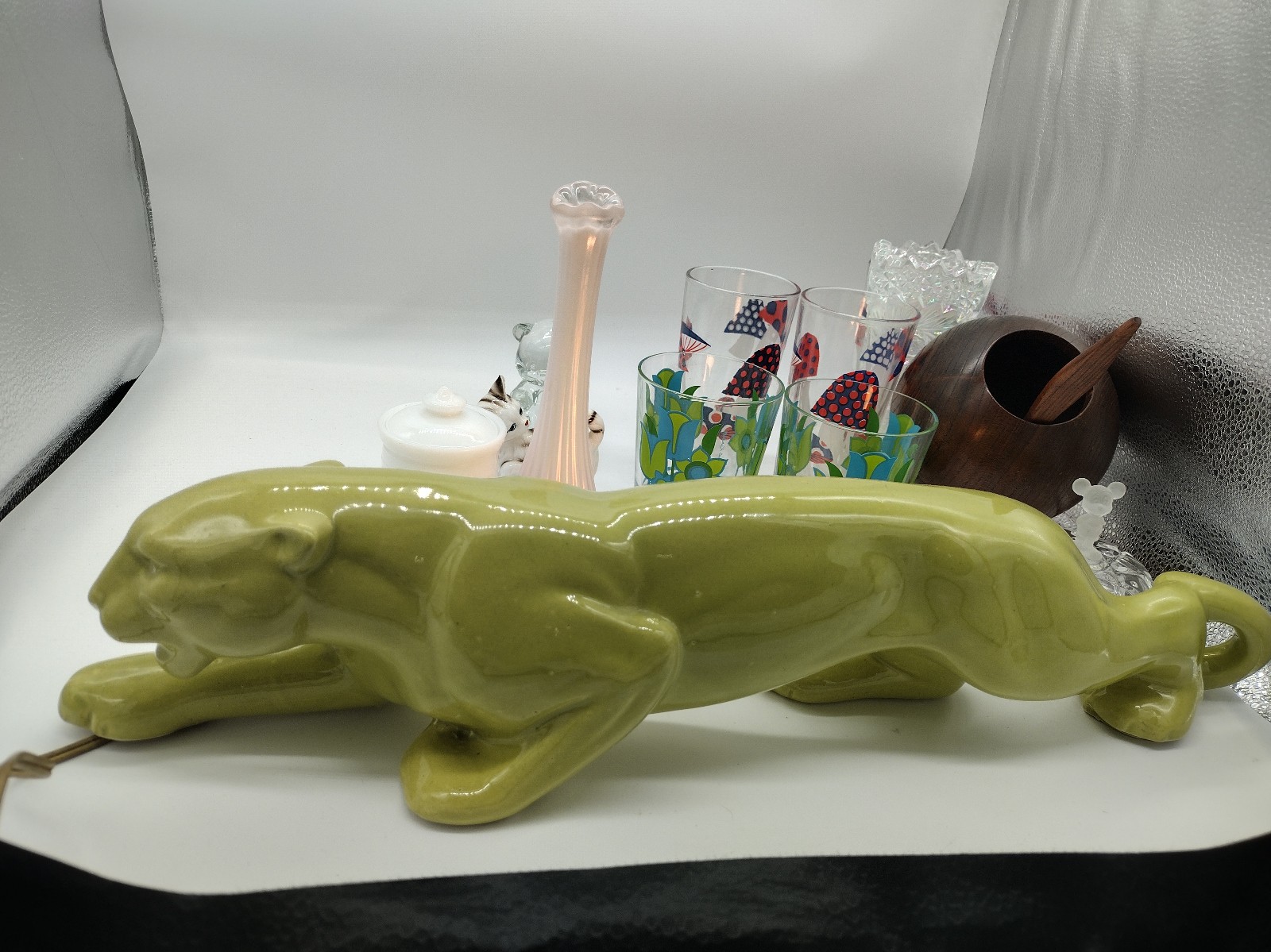 Vintage MCM Stalking Panther TV Lamp Chartreuse 21 Works