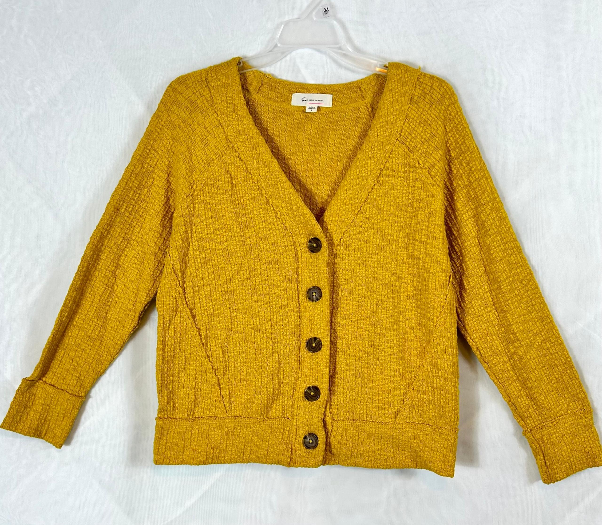 Two By Vince Camuto Women's Long Sleeve V-neck Cardigan Mustard Yellow Sz Small