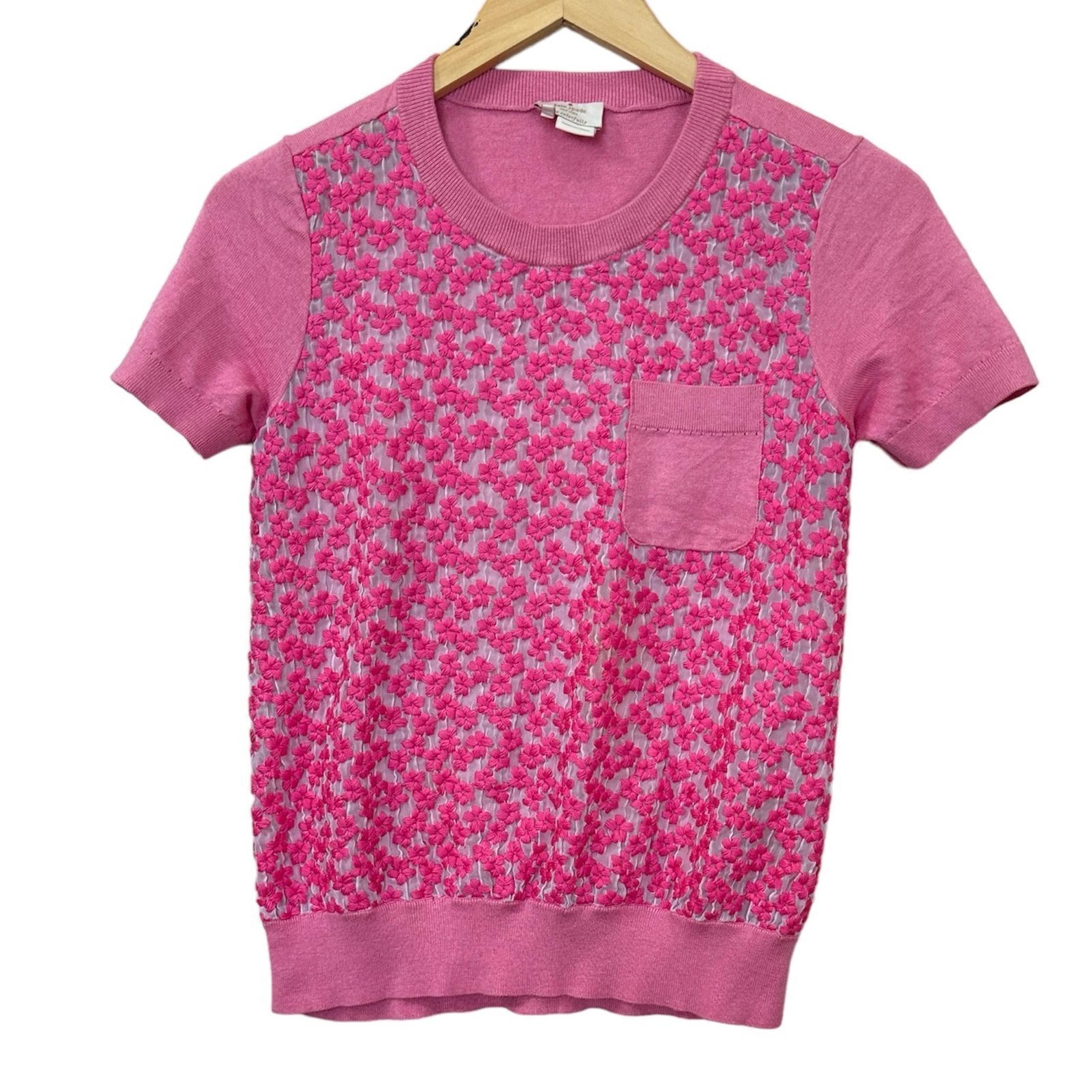 Kate Spade Mercy Sweater in Hot Pink Short Sleeve Cashmere Cotton Women’s Medium