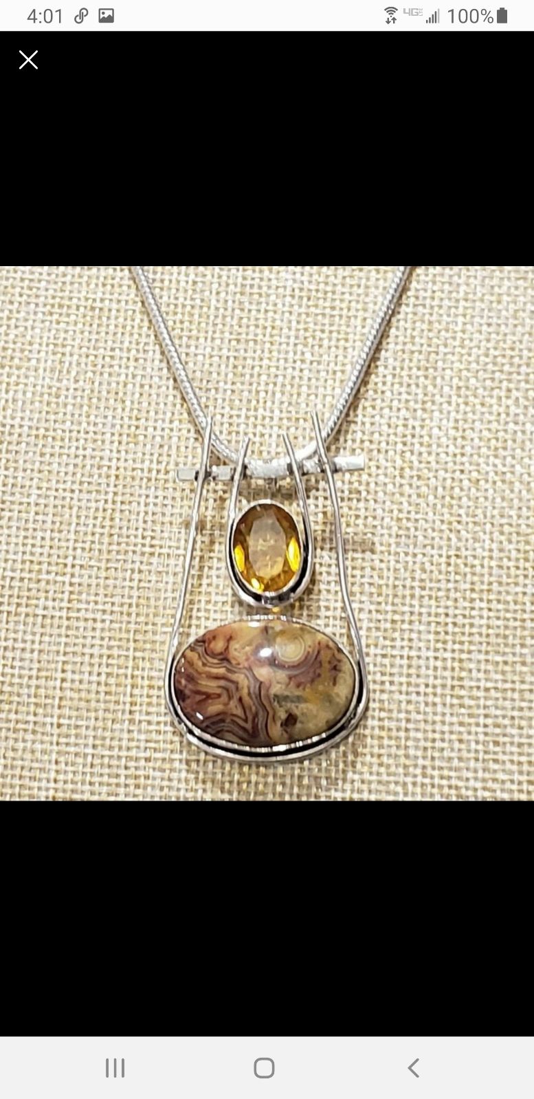 Gorgeous Handmade Crezyless Agate Citrine 925 Gem Pendant Necklace