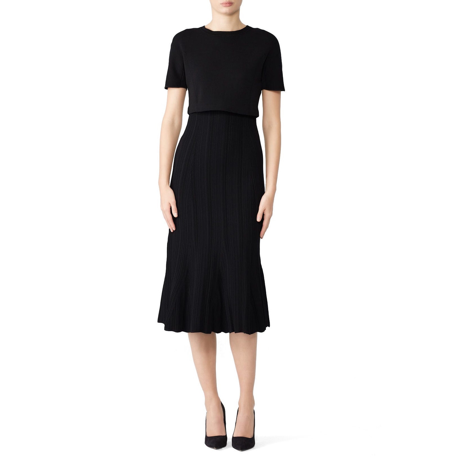 Proenza Schouler Black Textured Popover Knit Short Sleeve Midi Dress Size XS