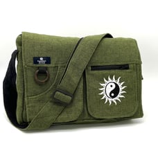 Green Laptop Messenger Bag with Yin Yang Embroidery