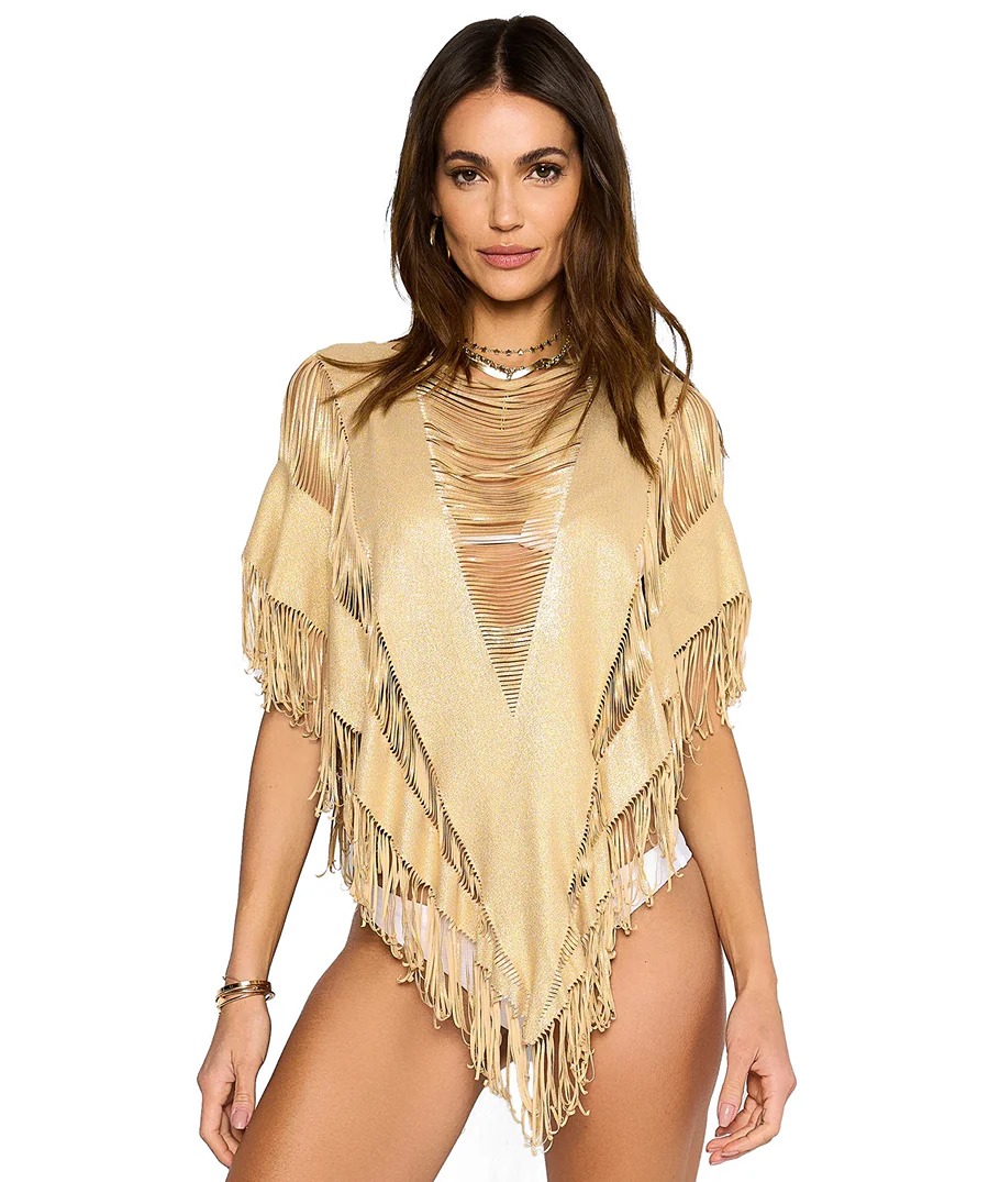 BRAND NEW BEACH BUNNY INDIAN Summer GOLD FRINGE SEXY Poncho ONE SIZE