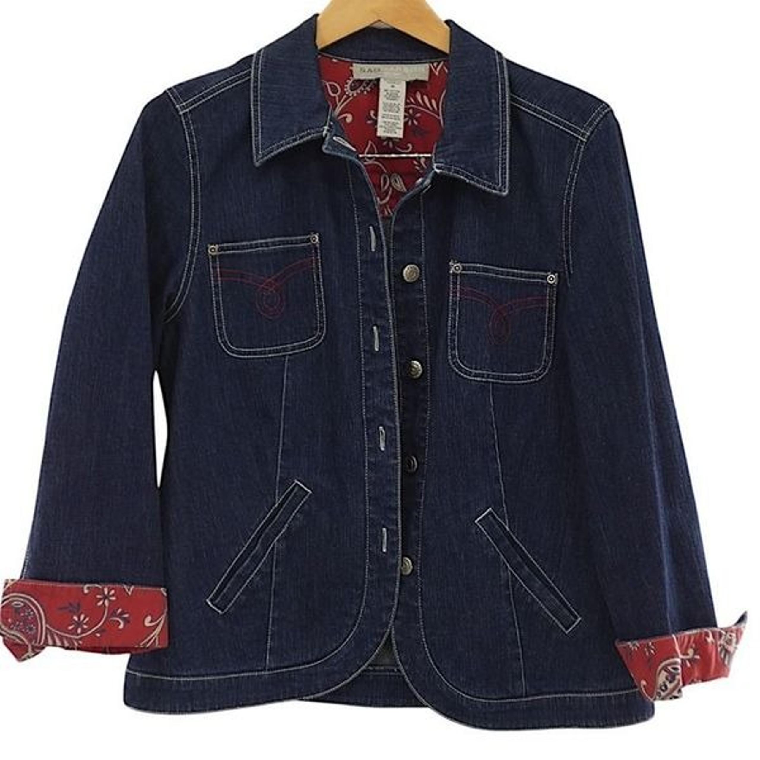 SAG HARBOR Denim Jacket Women’s 10 Red Paisley Western Style