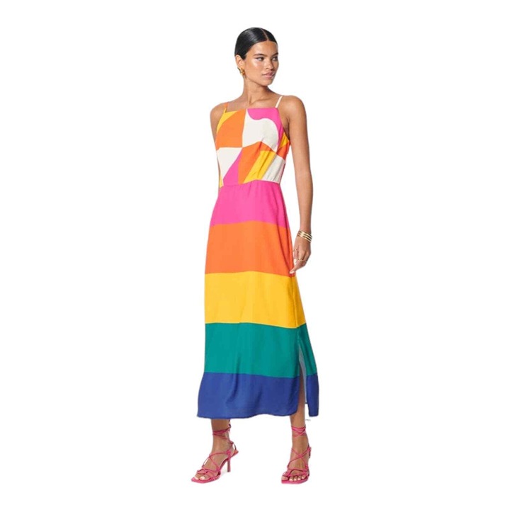 Never Fully Dressed Rainbow Slip Midi Dress Size 8
