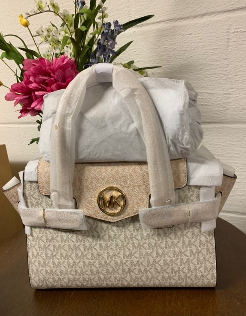 NWT Michael Kors Medium Beige & Pink Satchel Purse Bag