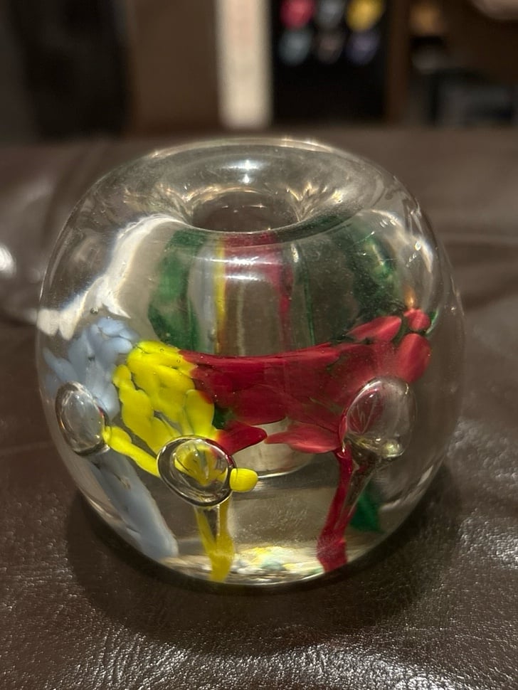 Vintage Joe Zimmerman Art Glass Different Color Swirls Paperweight Pen Holder