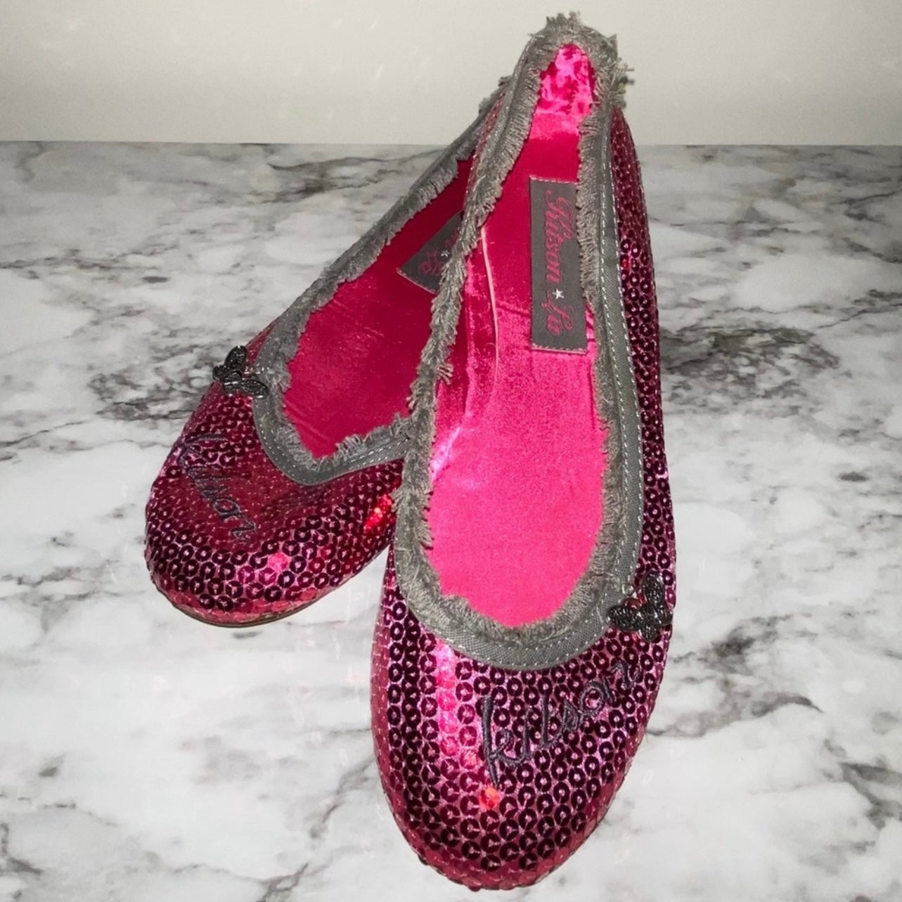 Vintage Kitson LA Red Sequin Ruby Slipper Ballet Flat Slip On Shoes 7.5