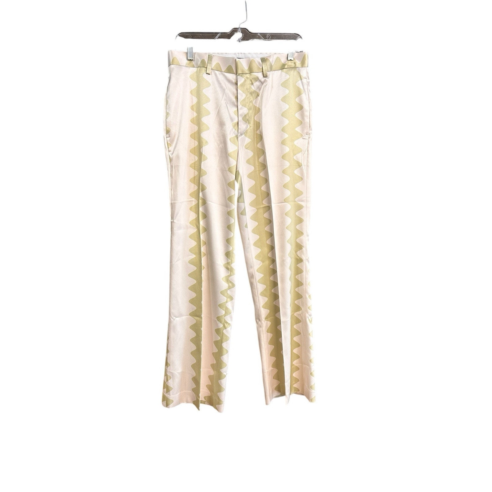 ASOS DESIGN Men's Satin Dress Pants 32 30L Retro Striped Print Green/Ivory