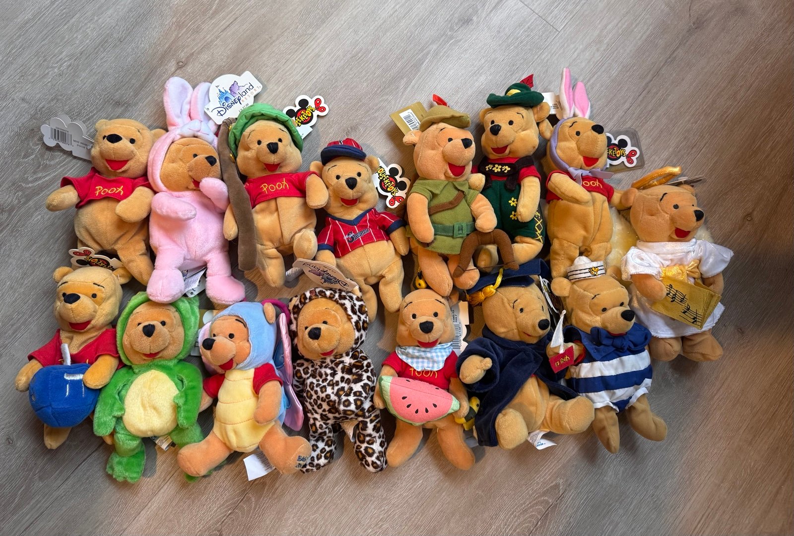 Vintage Retired Lot Of 15 Disney Store Winnie The Pooh Beanie Plush Toys