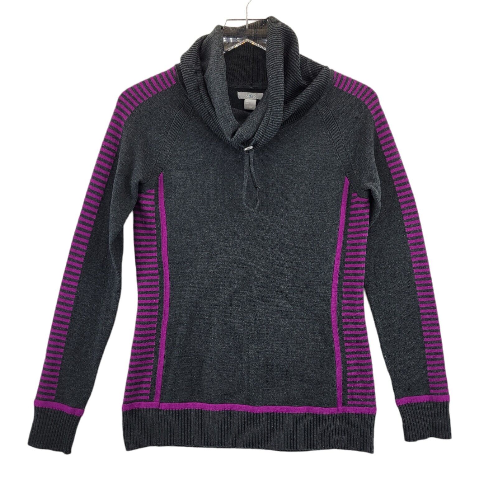 Skyr Women's Merino Wool Blend Funnel Neck Sweater Size Small Gray Purple