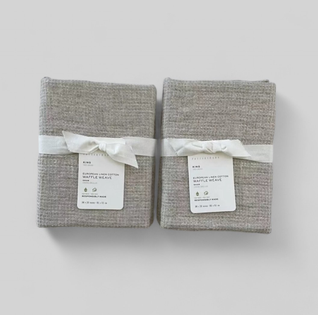Pottery Barn EUROPEAN FLAX LINEN WAFFLE WEAVE Euro Sham ~Set of 2 Flax NEW