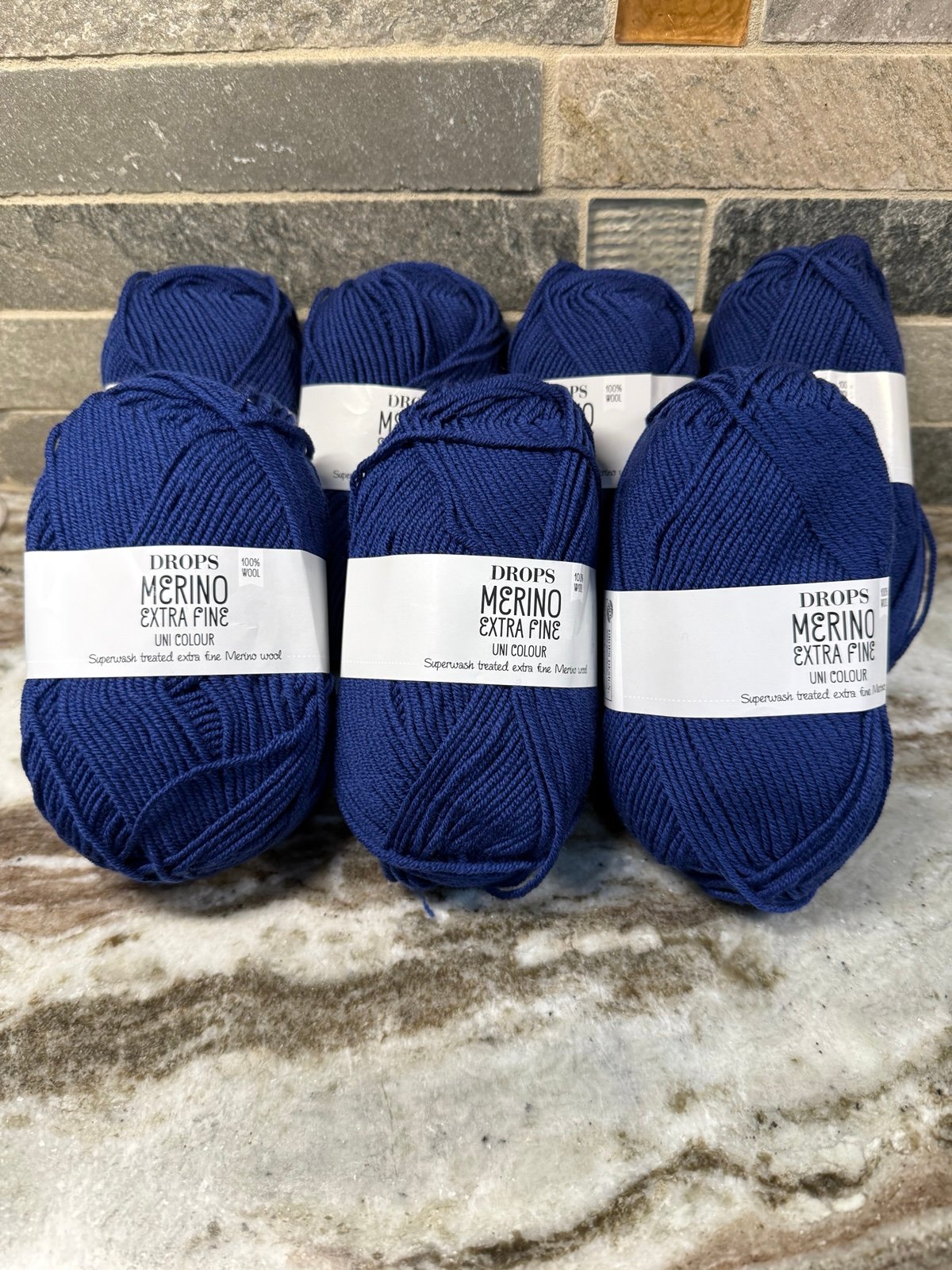 Drops Merino Extra Fine Wool Yarn~7 Skeins~#20(Dark Blue)Lot#38053~Superwash~New