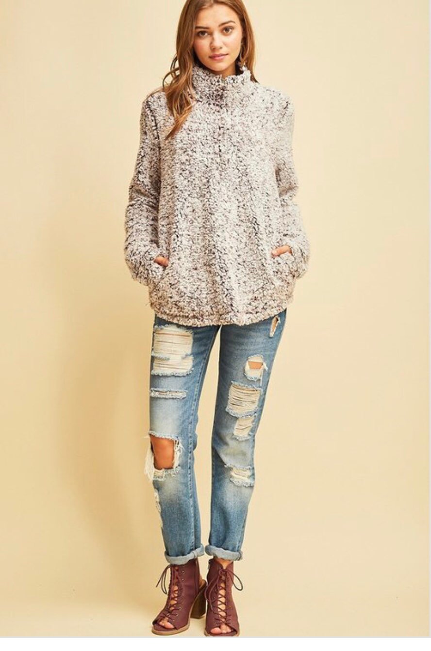 Shaggy Zip Up Sweater Mocha