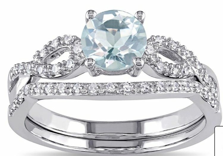 miadora aquamarine 10k bridal set sz 7