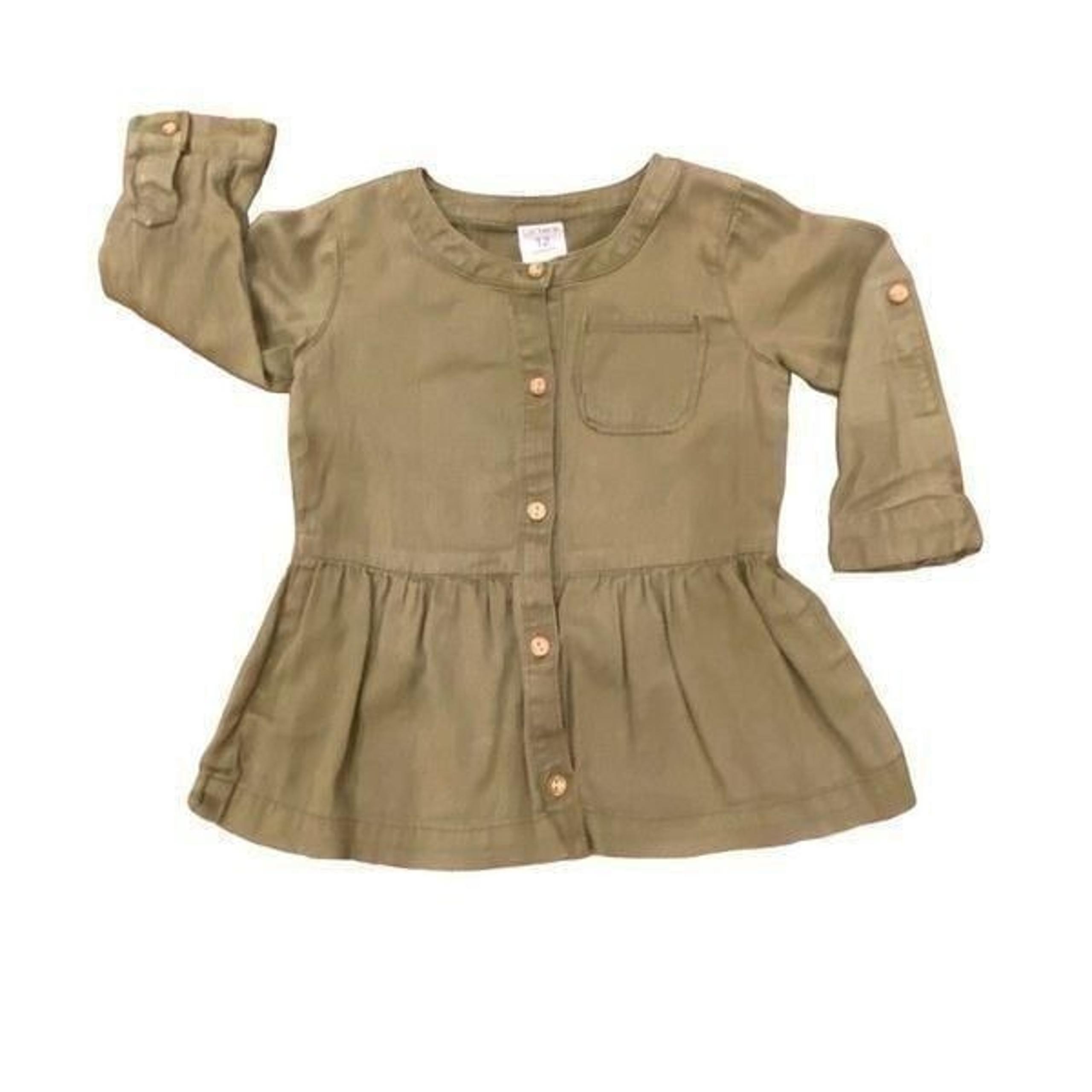 Carters Olive Green Button Front Blouse Roll Up Sleeve Size 12 M