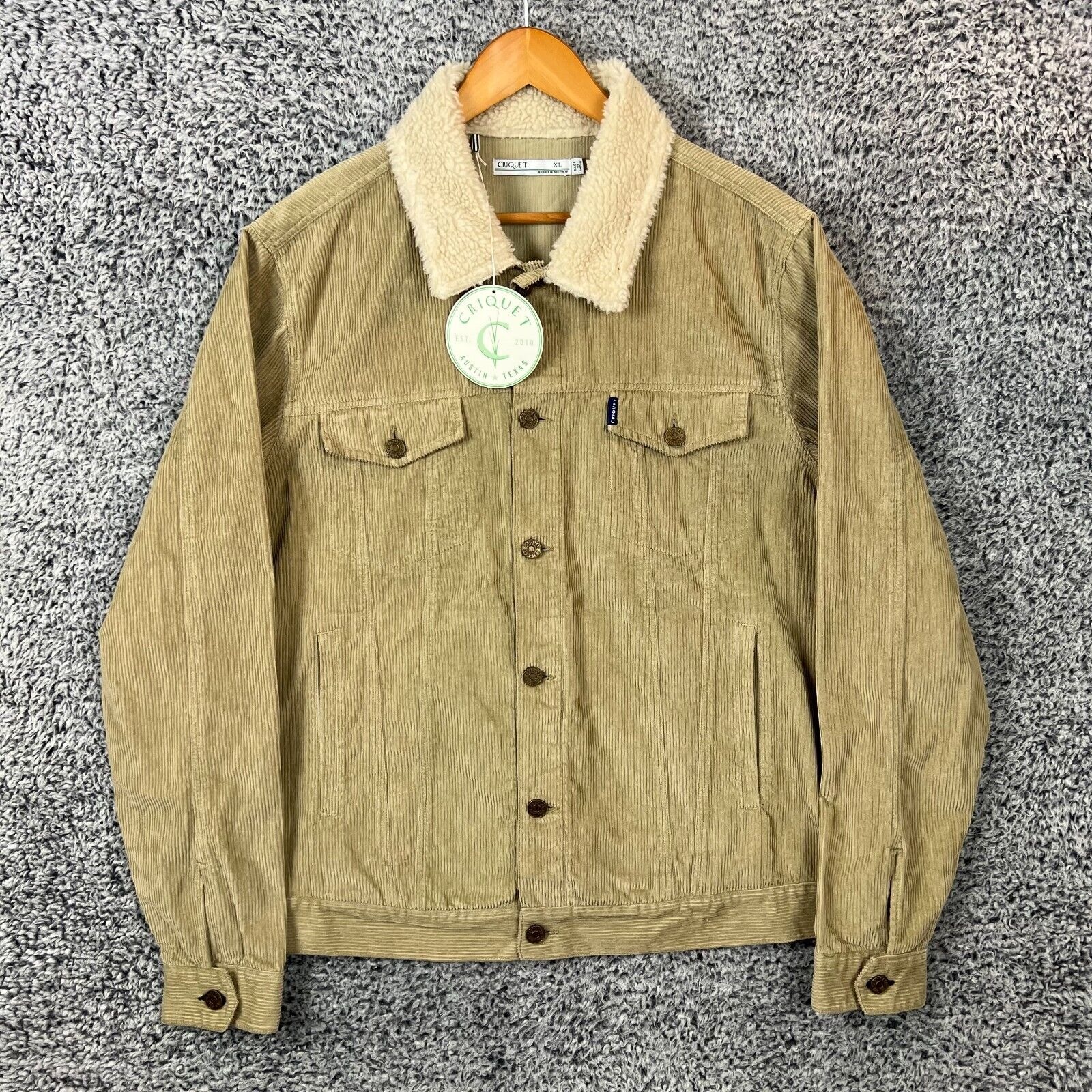 Criquet Jacket Mens Extra Large Brown Corduroy Trucker Sherpa Collar Coat XL