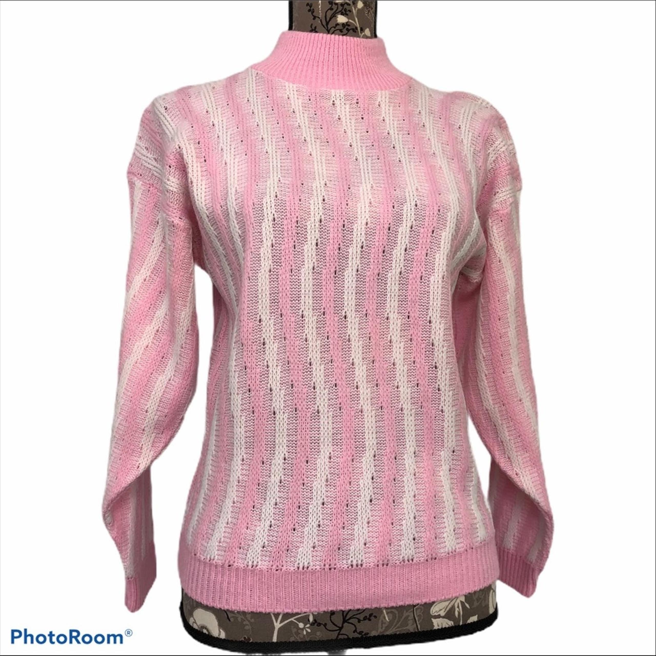 Vintage Pink Swirl Knit Sweater High Neck Jolie New York Candy Stripe USA